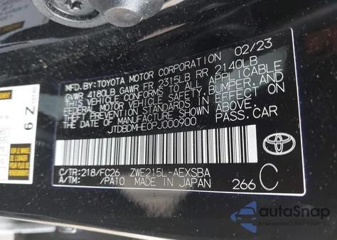 2023 Toyota Corolla Hybrid Se Infrared from USA, damaged, VIN JTDBDMHE0PJ000900